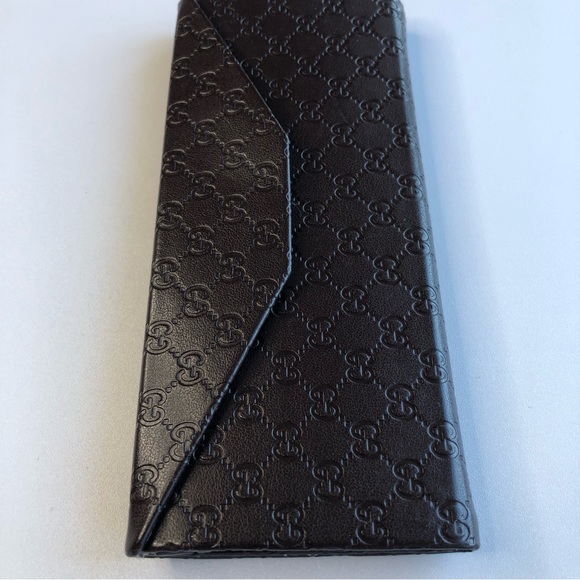 GUCCI Brown Leather GG Monogram Collapsable Sunglass Case - Picture 3 of 9